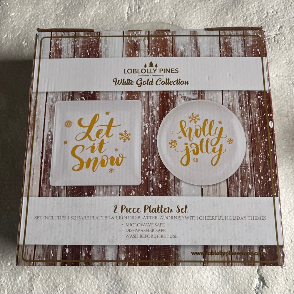 Loblolly Pines White Gold Collection Holiday 2 Piece Platter Set